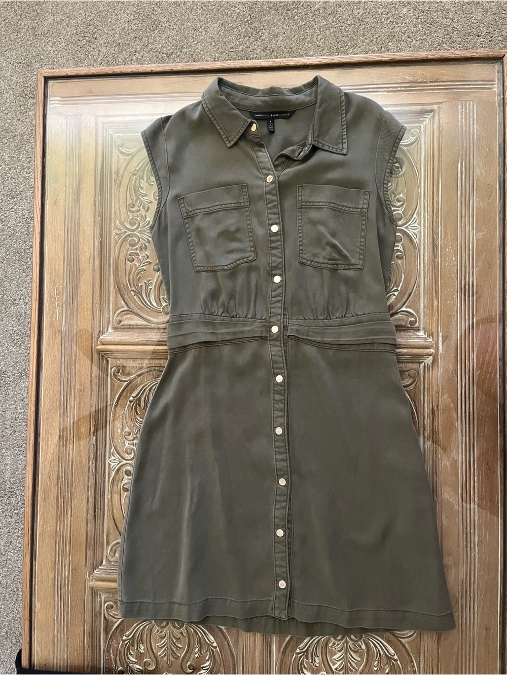 White House Black Market Sleeveless Button-Front Olive Green Shirt Dress